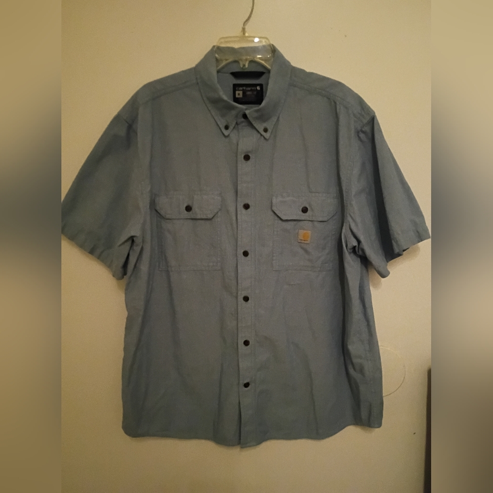 Carhart‎ Men's Blue Short Sleeve Denim  Button Down Shirt Sz XL